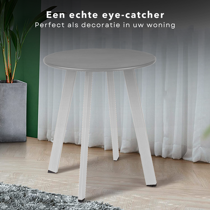 Cheqo® Tafel voor Binnen of Buiten - Bijzettafel - Tafeltje - Nachtkastje - Metaal (Gepoedercoat) - Mat Licht Grijs - 40 cm Diameter - 49 cm Hoogte - Max 50 kg Draagvermogen Bijzettafel