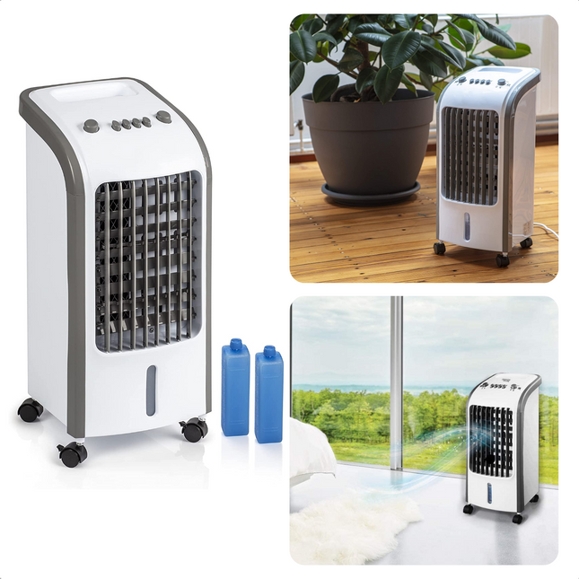 Cheqo® 3-in-1 Mobiele Luchtkoeler met Water - Air Cooler Verrijdbaar - Airconditioner - 80W - 3500ml - 3 Standen - 2 Koelelementen- 26x25x57cm Luchtkoeler