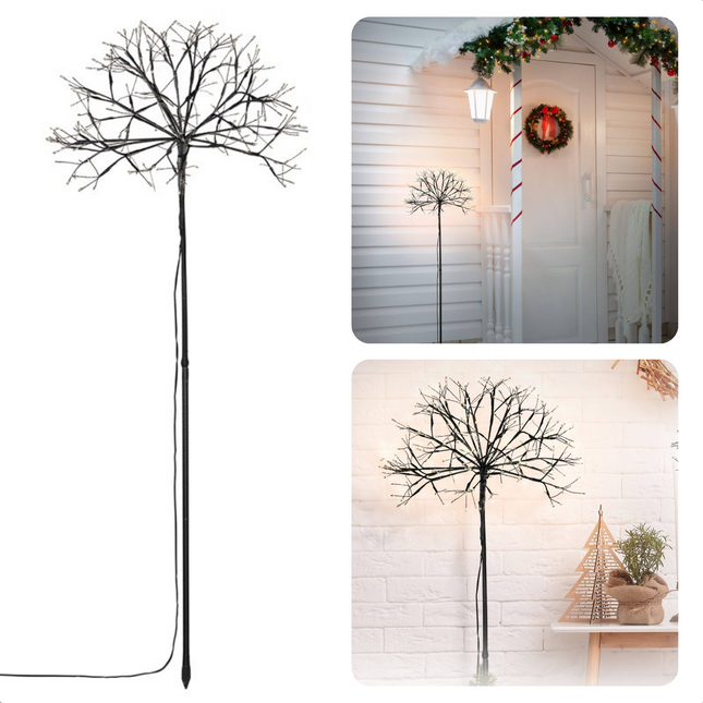 Cheqo® LED LichtBoom - 100 cm - 240 LED's - PVC - Flexibele Takjes - 5m Aansluitsnoer - IP44 - Warm Wit - 3.6W - Grondspies - Voor Binnen en Buiten - Kerstverlichting - Sfeerverlichting - Lichttakken - Tuinverlichting - LED Kerstboom - LED Boom Binnen Verlichte Kerstfiguren