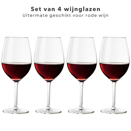 Cheqo® 4 Wijnglazen voor Rode Wijn - Wijnglas Set - Rode Wijnglazen - 580ml (58cl) - 21cm - Transparant - Vaatwasbestendig Rode Wijnglazen