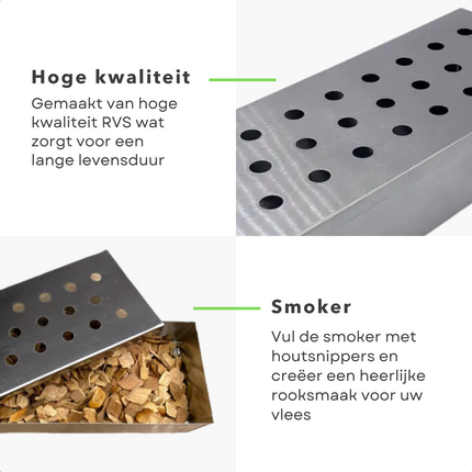 Cheqo® Luxe Barbecue Smoker - Rookbox voor BBQ - Smokerbox - Rookdoos - Rookoven - RVS - Rookgenerator - 22cm Smokerboxen