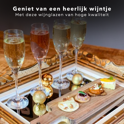 Cheqo® 5-delige Champagneset - 4 Champagneglazen (18cl) & Champagnekoeler (ø20xh21,5cm) - Champagneglas Set - Wijnkoeler - IJsemmer Champagneglazen