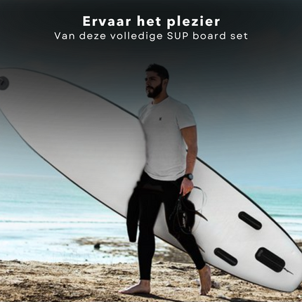 Cheqo® Complete SUP-Set - Opblaasbaar SUP Board - Stand Up Paddle Board - Ideaal voor Beginnende & Gevorderde Peddelsurfers - EVA Anti-Slip Bekleding - 150kg Max Belasting - Verstelbare Peddel - Met Handpomp & Reparatiekit - Oranje SUP Board