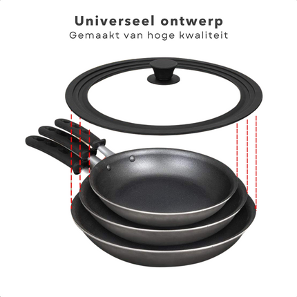 Cheqo® Universeel Glazen Deksel - Pandeksel - Pannendeksel - Voor pannen van 24cm, 26cm, 28cm - Siliconen Rand - Gehard Glas - Vaatwasserbestendig Pandeksels