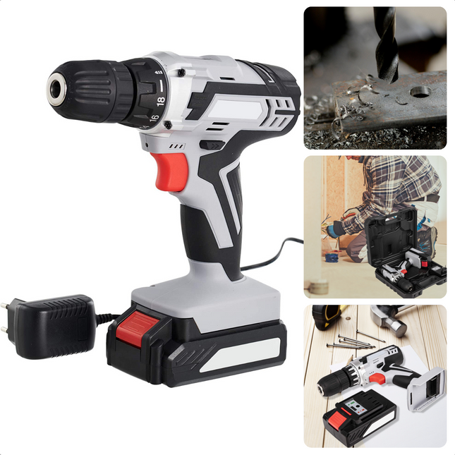 Cheqo® Krachtige 20V Boormachine - Accu Boormachine - Schroefboormachine - Li-ion Accu 1.3Ah - 650tpm - 10mm Snelspanboorhouder - Anti-slip - GS Gekeurd Accuboormachines