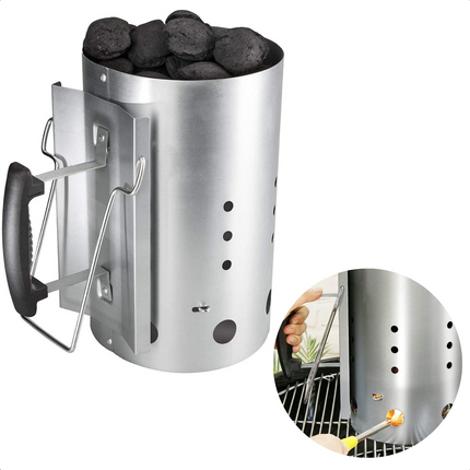 Cheqo® Luxe Brikettenstarter - BBQ Snelstarter - Houtskoolstarter - Hitteschild - Ø19cm - Hoogte 30.5cm Brikettenstarter