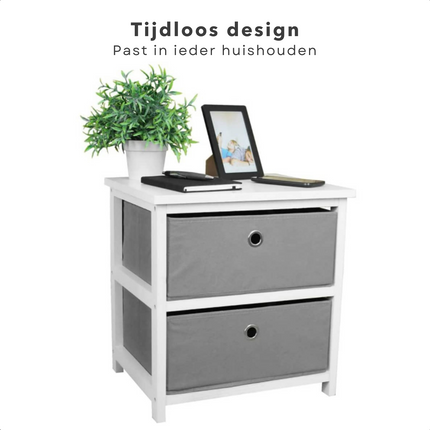 Cheqo® Opbergkastje - 2 Lades - Kastje - Nachtkastje - MDF - 45x40x30cm Opbergkast
