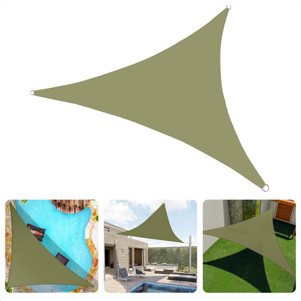 Cheqo® Schaduwdoek Driehoek - Olijfgroen - Waterafstotend Polyester 100% - Compleet met Touw - Verpakt in Afsluitbare Draagzak - 360x360x360cm Schaduwdoek