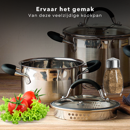 Cheqo® Kookpan met Deksel - Alle Warmtebronnen - Ook voor Inductie - Ø16 cm - 1.8L Kookpan