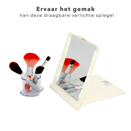 Cheqo® Make-Up Spiegel met LED Verlichting - Verlichte Spiegel met LED-backlight - 3x Vergroting - 15x13.5cm - Parelwit - Op Batterijen Make-up spiegels