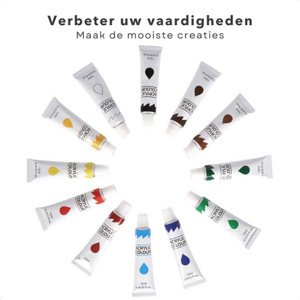 Cheqo® PRO Aquarelverf Set - Aquarel - Hobbyverf - 12ml - 12 Kleuren Hobbyverf