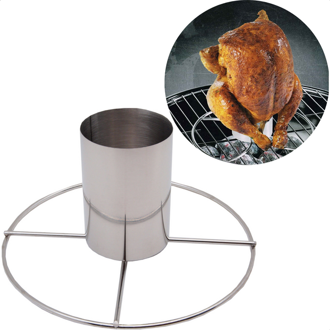 Cheqo® Kippengril - Kiphouder voor BBQ - Kippenhouder - Kip Grillen - Kiprooster - Kipstandaard - 10cm Hoogte - 20cm Diameter - RVS Materiaal Kiphouder