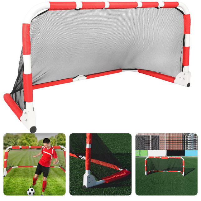 Cheqo® Opvouwbaar Voetbaldoel - Voetbalgoal Opvouwbaar - 120 x 60 cm - Staal - PE Mesh - Met Toolkit en Grondpennen Voetbaldoelen