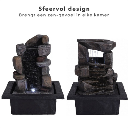 Cheqo® Stone Waterfontein - Waterornament - Fontein - Stoere, Robuuste Vormgeving - IP20 - 1 LED (Wit) - 22x19xH28cm - Polystone/Polyresin - 150cm Kabellengte - 2 Modellen Waterornament