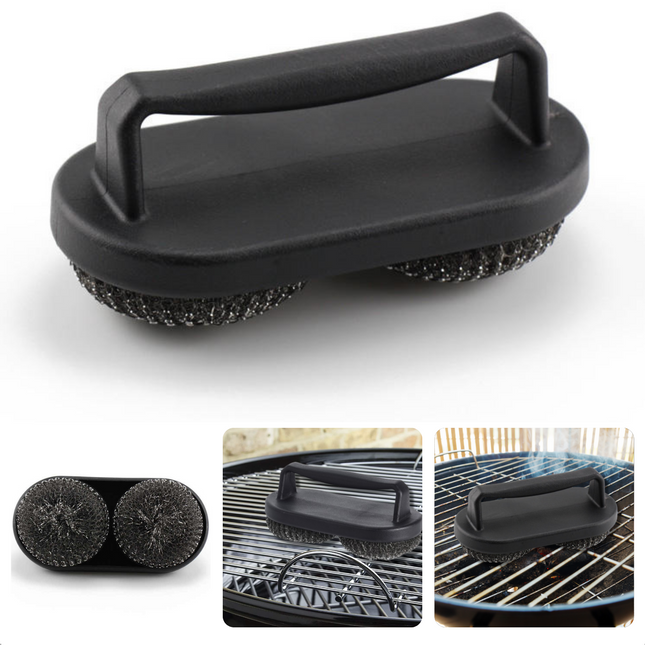 Cheqo® BBQ Borstel - Barbecue Borstel - Schoonmaakborstel - Krabber - Onmisbaar - Groot Handvat - 2 Ronde Borstels - 19x10x8cm Barbecueborstel