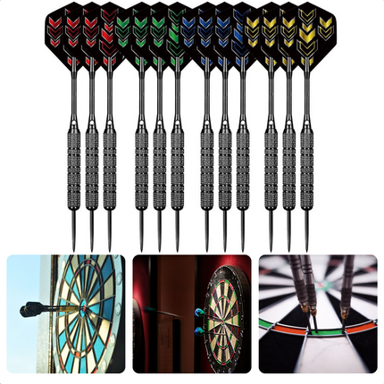 Cheqo® Dartset - 12x 22 gram Stalen Tip - 72-delige Set - Nikkel Plating Barrels - ALU Shafts - 120 Dartflights - Flight Beschermers - Rubberen O-ringen - Darts Slijper - 12 Dartpijlen - Cadeau - Vaderdag - Steeltip Dartpijlen