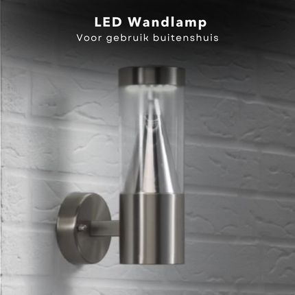 Cheqo® LED Wandlamp - RVS - Stijlvolle Buitenlamp - Tuinlamp - 3W - IP44 - 23.5cm - 220-240V - Zonder Stekker Wandlamp