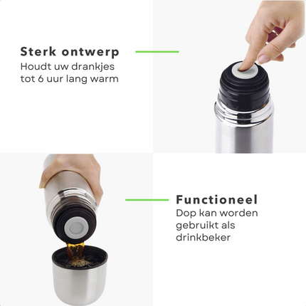 Cheqo® Isolatiefles - Thermosfles - Isoleerkan - RVS - 750ml - 6 uur Warm/Koud - Niet Vaatwasserbestendig Thermosfles