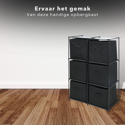 Cheqo® Opbergkast - Halkast - Ladekast met 6 Compartimenten - 68x35xH102cm - Metalen Frame - Polyester Vakken - In Elkaar Te Zetten Ladekast