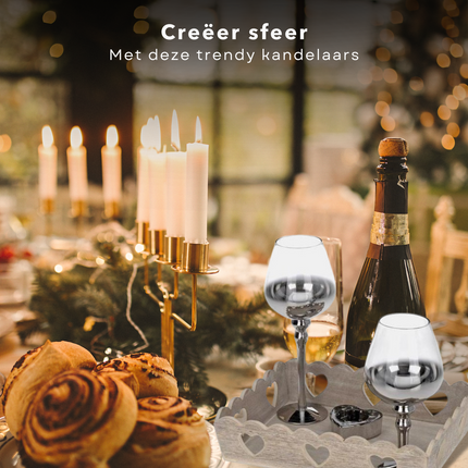 Cheqo® Kaarsen met Dienblad - Kandelaar Set - Kaarsenbord - Kaarsenplateau - Kaarsplateau - Woonaccessoires - 4-Delig - 2 Glazen en 1 Zilver Hart - Voor Waxinelichtjes en Kleine Kaarsen Decoratieve dienbladen