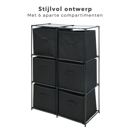Cheqo® Opbergkast - Halkast - Ladekast met 6 Compartimenten - 68x35xH102cm - Metalen Frame - Polyester Vakken - In Elkaar Te Zetten Ladekast