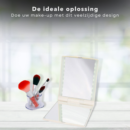 Cheqo® Make-Up Spiegel met LED Verlichting - Verlichte Spiegel met LED-backlight - 3x Vergroting - 15x13.5cm - Parelwit - Op Batterijen Make-up spiegels