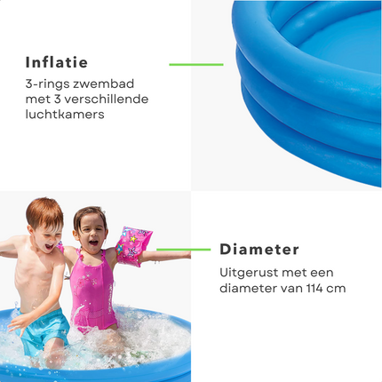 Cheqo® 3-Rings Kinder Zwembad - Kinderbad - Opblaasbad - Opblaaszwembad voor Kinderen - 114cm - 25cm - Kinderbad - 3 Luchtkamers - Met Opbergzak Opblaas Zwembad