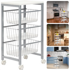 Cheqo® Keukentrolley op Wieltjes - Rolkast - Trolley - 3 Lades - 37x29,5x68cm - Metaal & Hout - 4 Zwenkwielen - Serveerwagen - Makkelijk Te Monteren - Wit Keukentrolley