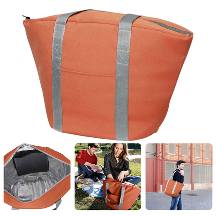 Cheqo® Geïsoleerde Koeltas - 22,3 liter - Oranje - Isolerend - Thermische Binnenkant - Dubbel Handvat - Rits - 18,5 x 18 cm - Verstevigde Bodem - Voor Picknick & Boodschappen Koeltas
