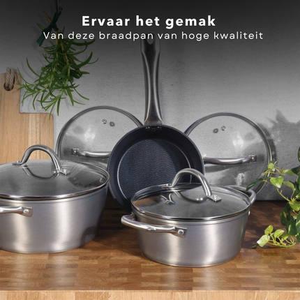 Cheqo® Braadpan met Deksel - Ø20cm - Aluminium - Braadpan Inductie, Gas, Elektrisch, Keramisch, Halogeen, Oven - Vaatwasserbestendig - PFOA Vrij - Non-Stick - Keramische Coating Braadpan