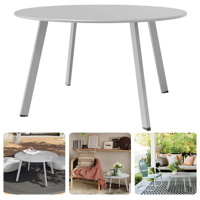 Cheqo® Tafel voor Loungeset - Metaal (Gepoedercoat) - Mat Lichtgrijs - Diameter 70 cm - Hoogte 40 cm - Draagvermogen 50 kg - Tafeltje voor Binnen of Buiten - Tuintafel - Bijzettafel Bijzettafel