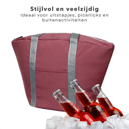 Cheqo® Geïsoleerde Koeltas - 22,3 liter - Roze - Isolerend - Thermische Binnenkant - Dubbel Handvat - Rits - 18,5 x 18 cm - Verstevigde Bodem - Voor Picknick & Boodschappen Koeltas