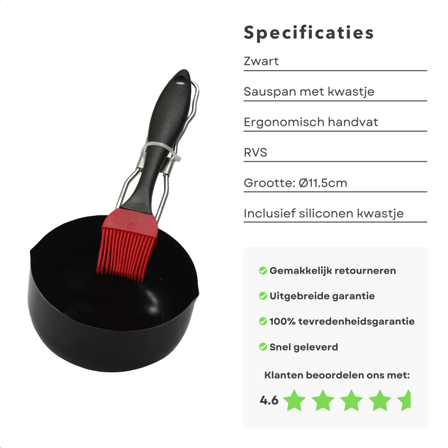 Cheqo® RVS BBQ Sauspan met Sauskwast - Sauspan voor Barbecue - Steelpan met Kwast - ø11.5cm - Siliconen Kwast Sauspan