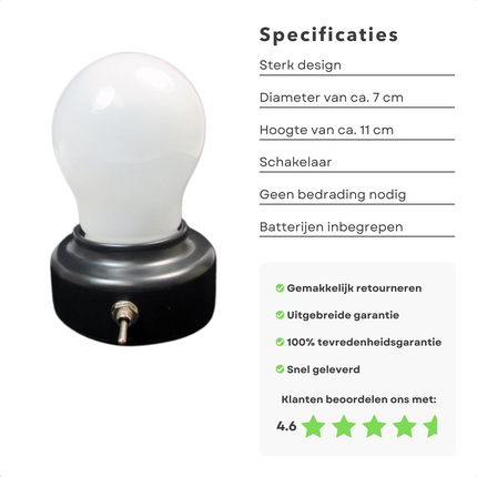 Cheqo® Nachtlamp - Gloeilamp Design - Nachtlampjes - Warm Wit - Tafellamp - Nachtlampje voor Kinderen en Volwassenen - Met Batterijen - ø7cm - 11cm Hoog Nachtlampjes