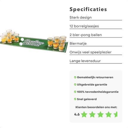Cheqo® Beer Pong Spel - Drankspel - Bierpong Speelmat - Biermat - Inclusief 12 Shotglazen - Shotglaasjes - Drankspelletje Actiespellen
