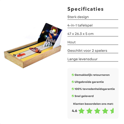 Cheqo® 4-in-1 Tafelspel Set - Bordspellen - Voetbal - Basketbal - Tafeltennis - Bowlen - Pingpong - Educatief Speelgoed Bordspellen