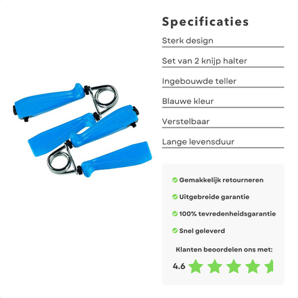 Cheqo® Handtrainers met Teller - Handknijpers - Handgrippers - Handgrips - Knijphalter - Griptraining - Vingertrainer - Onderarm Trainer - Pols Trainer - Knijphalters - 2 Stuks Handtrainer