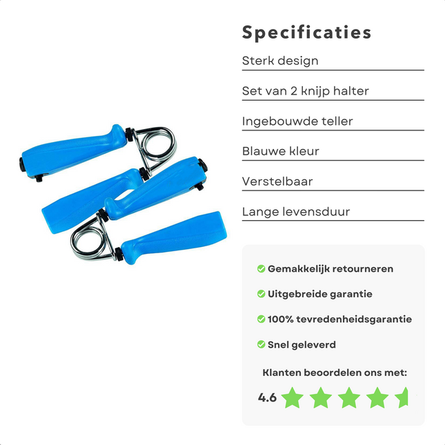 Cheqo® Handtrainers met Teller - Handknijpers - Handgrippers - Handgrips - Knijphalter - Griptraining - Vingertrainer - Onderarm Trainer - Pols Trainer - Knijphalters - 2 Stuks Handtrainer