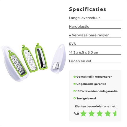 Cheqo® Magic Rasp - Raspen - 4 Soorten - Mandolines - Mandoline Set - Groenterasp - Groentesnijder Raspen