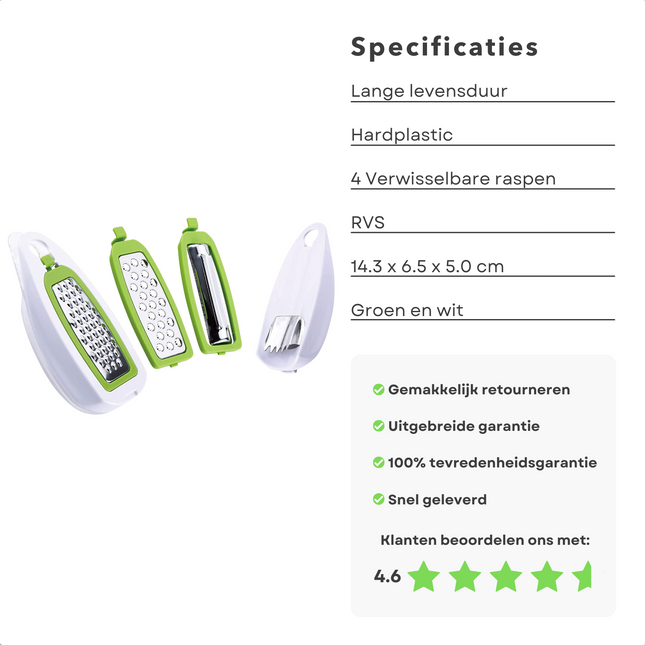 Cheqo® Magic Rasp - Raspen - 4 Soorten - Mandolines - Mandoline Set - Groenterasp - Groentesnijder Raspen