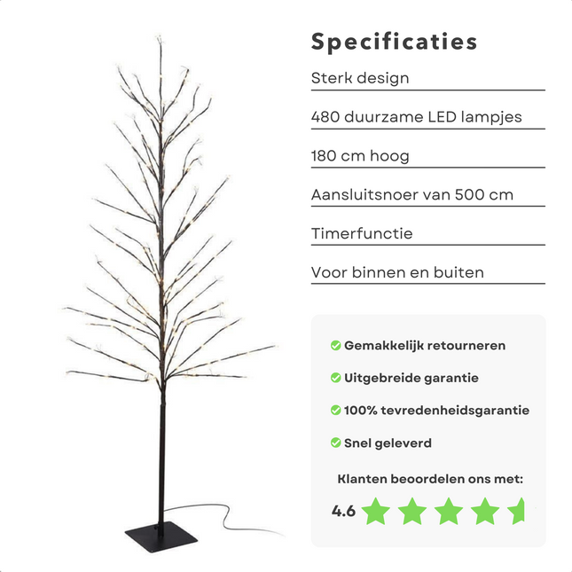 Cheqo® Lichtboom - Lichtgevende Boom - Kerstverlichting - Kerstboom - Kerstbloesem - 180cm - 480 LED - Met Timer Lichttakken