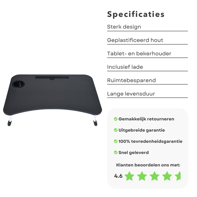 Cheqo® Stevige Bedtafel - Inklapbaar Schootbureau - Banktafel - Bedtafel - Laptopstandaard - Ontbijt op Bed Bedtafel