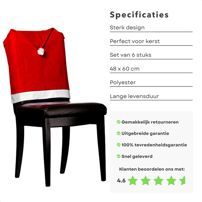 Cheqo® Kerstmuts Stoelhoezen - Kerst Stoelhoezen - Kerst Decoratie - Kerstdiner - 6 stuks Stoelhoezen
