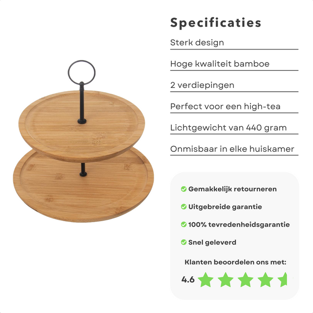 Cheqo® Luxe Etagère - Serveerplank - Serveertoren - Bamboe - 2 laags Etagere