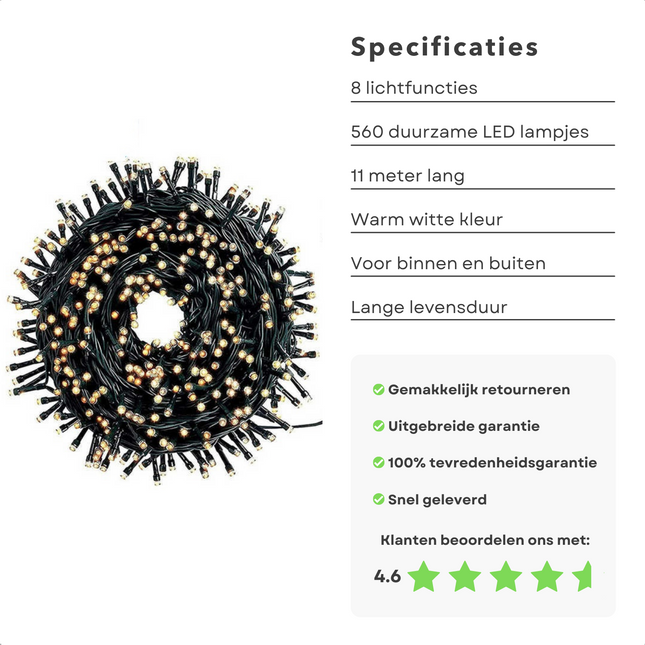 Cheqo® Kerstboomverlichting - Micro Clusterverlichting - Kerstlampjes - Led Verlichting - Kerstverlichting voor Binnen en Buiten - 560 LED's - 11 Meter - Warm Wit - 8 Functies met Geheugen Clusterverlichting