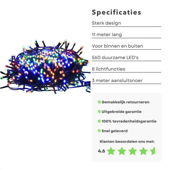 Cheqo® Kerstboomverlichting - Clusterverlichting - Kerstlampjes - Led Verlichting - Kerstverlichting voor Binnen en Buiten - 560 LED's - 11 Meter - Multicolor Clusterverlichting