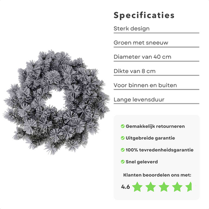 Cheqo® Kerstkrans met Sneeuw - Krans - Kerstdecoratie - Kerstmis - Groen en Wit - ø40 cm Kerstkrans