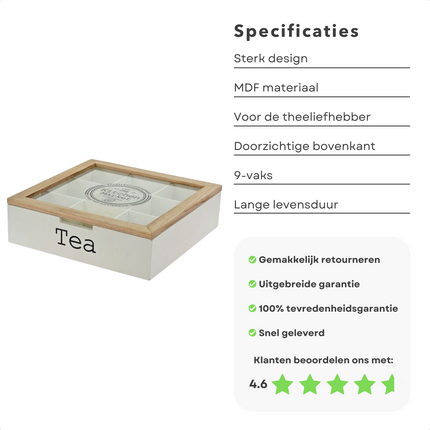 Cheqo® Theekist - Theedoos - 9 vakken - MDF Theekist