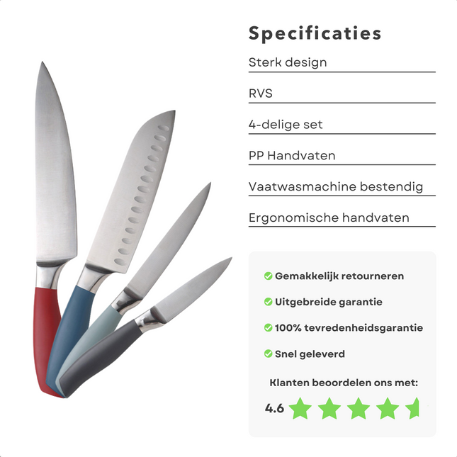 Cheqo® PRO Messenset met Chefmes - Santokumes - Schilmes - Universeel Mes - RVS - Vaatwasserbestendig - Keukenmessen - Koksmessen - 4 Delig Messensets