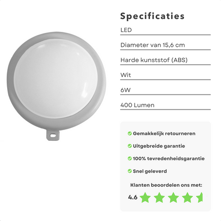 Cheqo® LED Wandlamp - Buitenlamp - Tuinlamp - Multifunctioneel - Badkamerlamp - 6w - ø15.6cm - 220-240v - Zonder Adapter Wandlamp